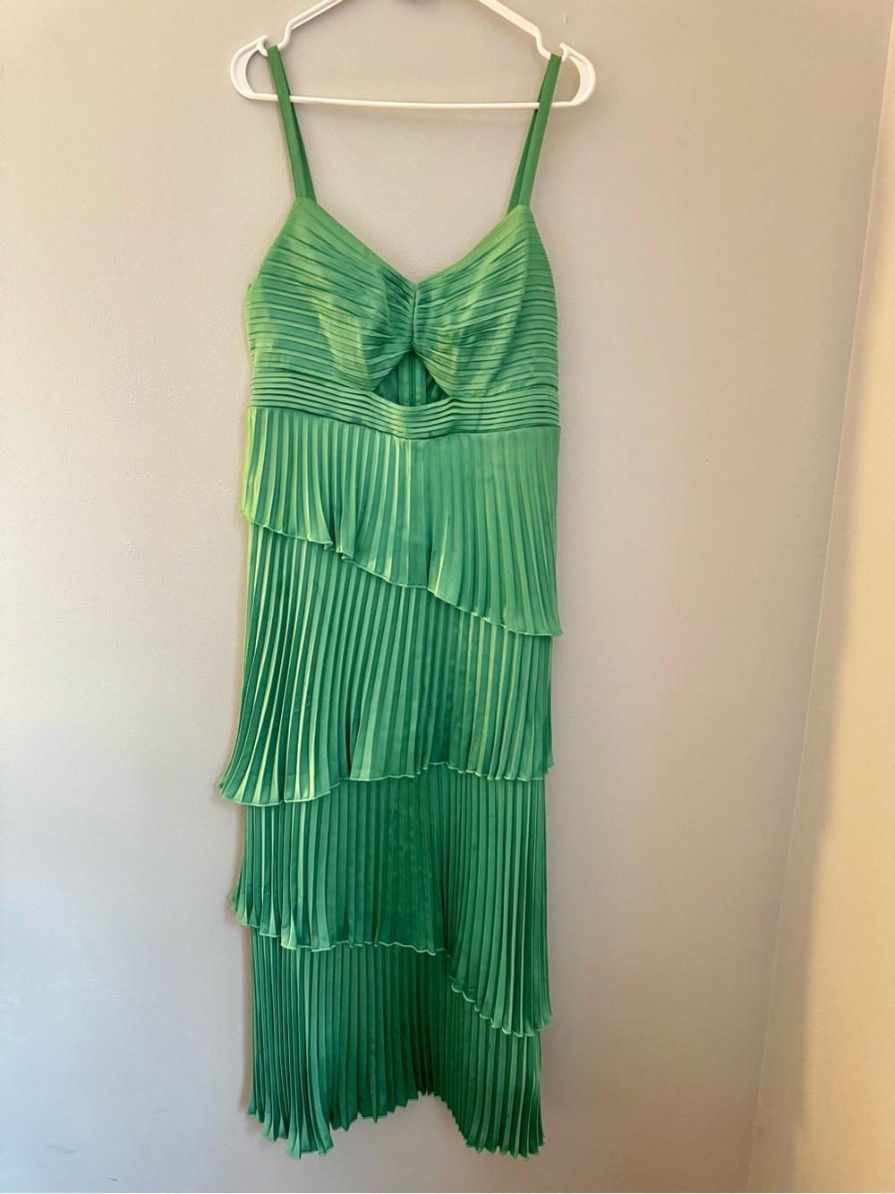 Abercrombie & Fitch Emerald Green Pleated Tiered Midi Dress